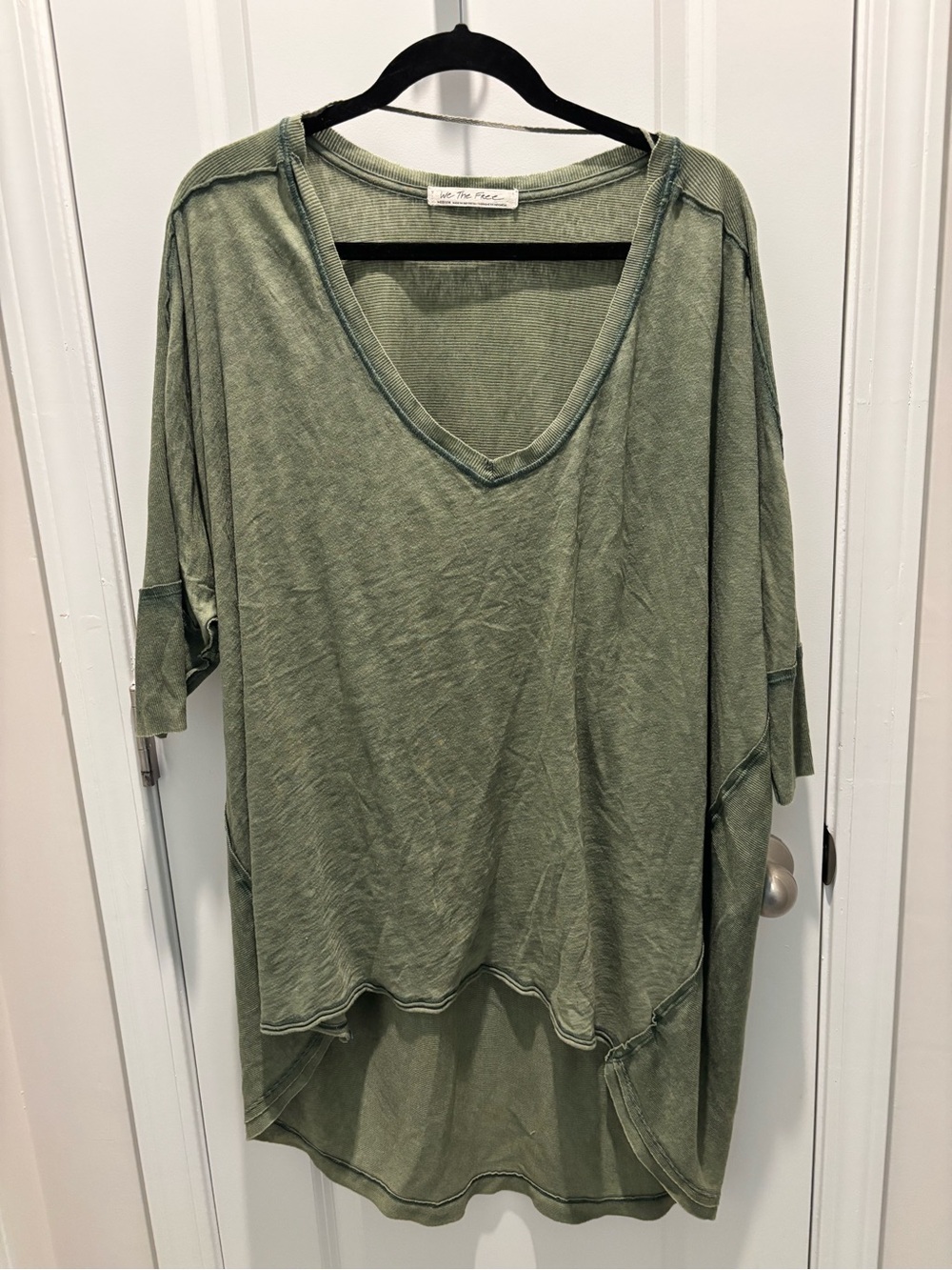 Free People We The Free Olive Green V-Neck Oversized Tunic